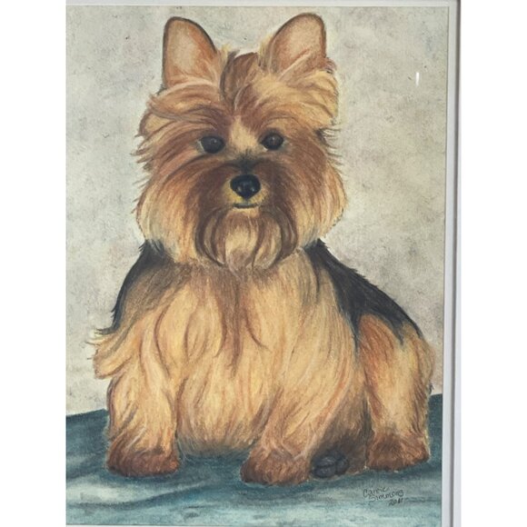 Original Chalk Yorkshire Terrier Yorkie 2011 Framed Matted Signed by Artist - Picture 2 of 5